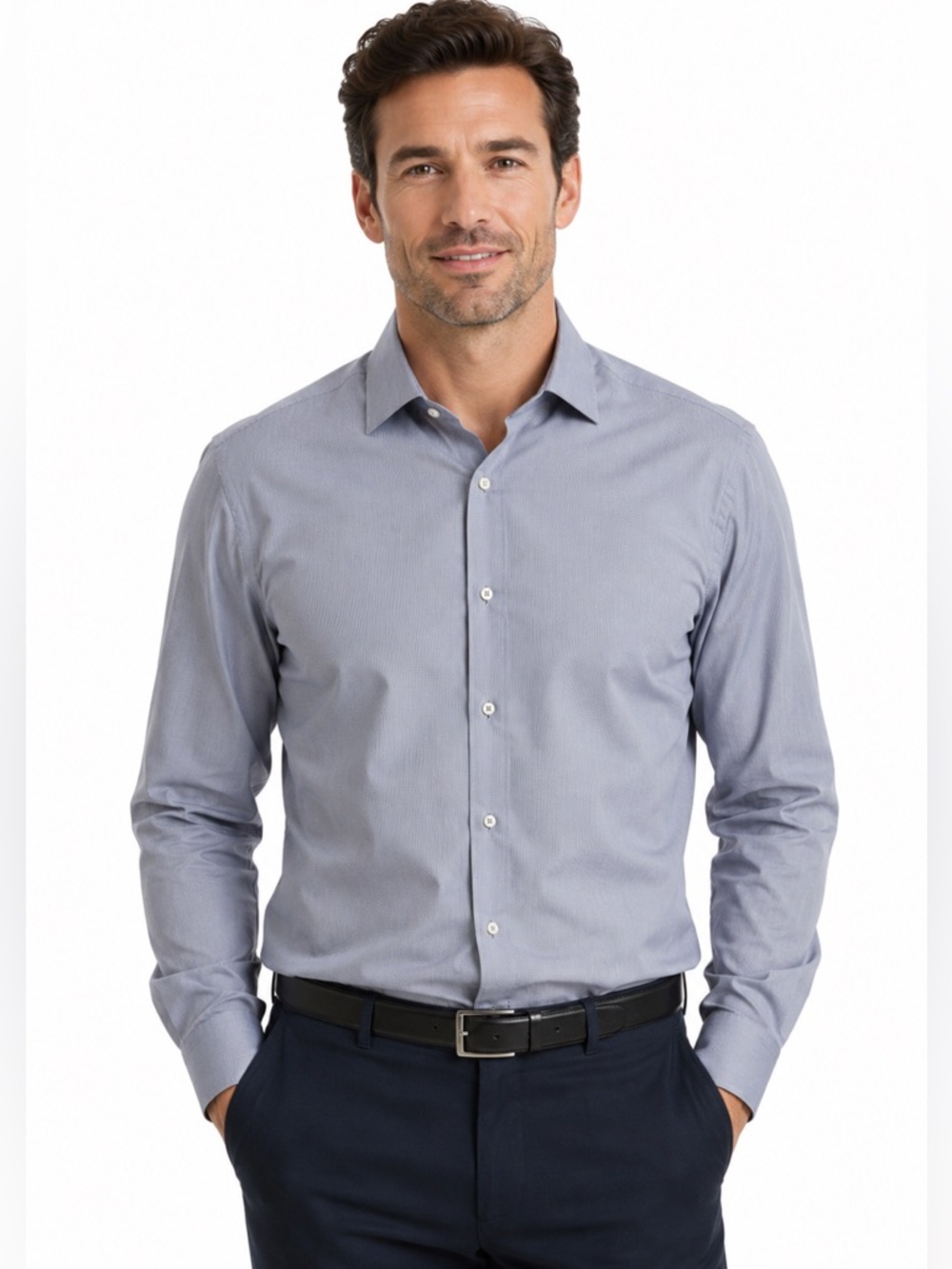 RW&CO Men’s 15-15.5” Fitted Blue Striped Casual Career Button Down Dress Shirt